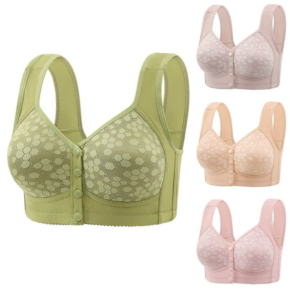 Ahuyic Summer Womens Bras,Plus Size Bras for Women,Fashion Women Solid Color Front Opening Buckle Wide Shoulder Strap Wireless Cushion Daily Bra