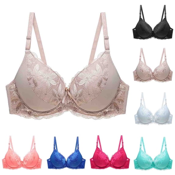 Ahuyic Summer Womens Bras,Plus Size Bras for Women,Women Fashion Sexy Lace Solid Underwear Pajamas Embroidered Ladies Steel Rings Intimates Set
