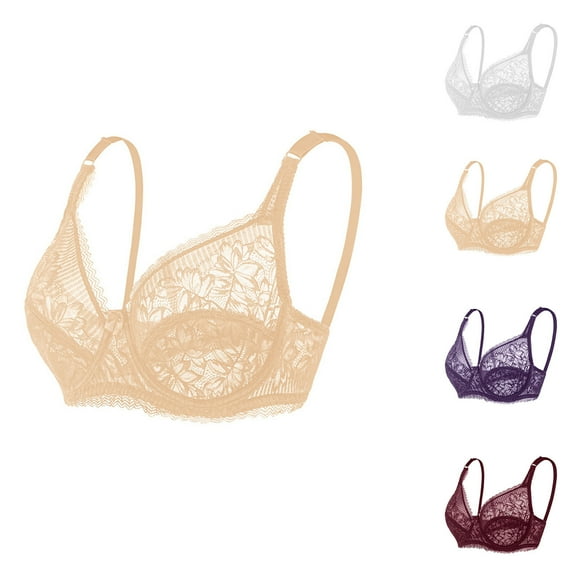 Ahuyic Summer Womens Bras,Plus Size Bras for Women,Women‘s Plus Size Comfortable Breathable Casual Solid Color Bras Lace Push-Up Underwear