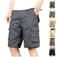 thumbnail image 1 of Ahuyic Mens Solid Cargo Pants,Casual Work Pants for Men,Men Casual Fashion Multiple Pockets Half Shorts Pants Sports Elastic Mid-waist Shorts, 1 of 5