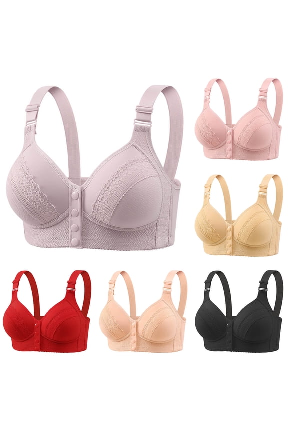 Summer Women Bra,Women Plus Size Bras,Woman's Solid Color Front Buckle Elastic Style Medium Sized Bra Without Steel Rim