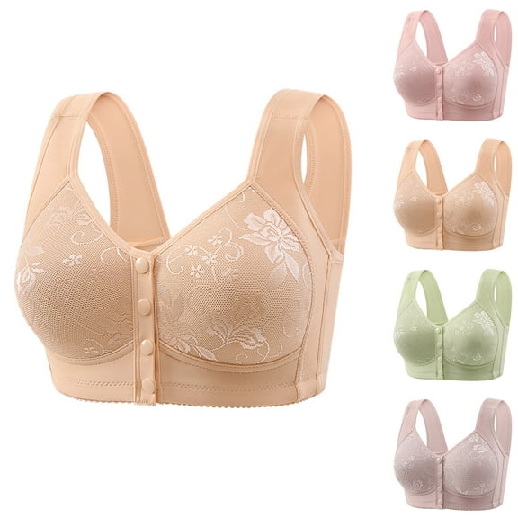 Ahuyic Summer Women Bra,Women Plus Size Bras,Women's Non Steel Ring Style Printed Gathered Middle Button Breathable Underwear Daily Bra