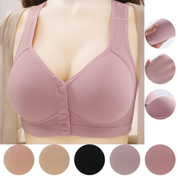 Ahuyic Summer Women Bra,Women Plus Size Bras,Women's Comfortable Soft Solid Color Front Open Button Underwear Large Size Bra Secondary Breast