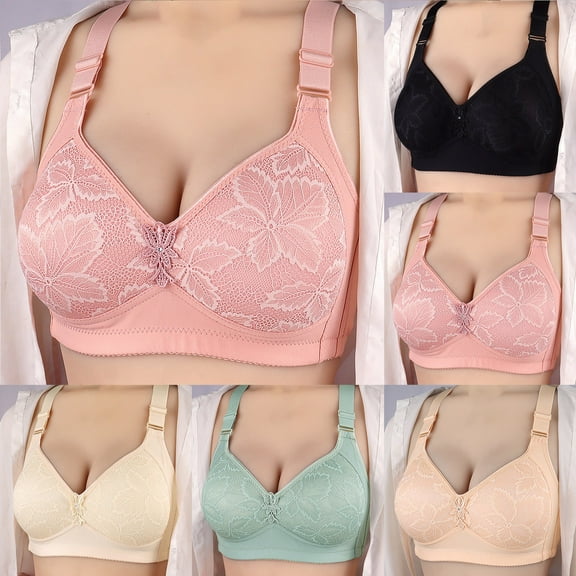 Ahuyic Summer Womens Bras,Plus Size Bras for Women,Women's Non-steel Lace Stitching Comfortable And Breathable Gathered Adjustable Bra Underwear