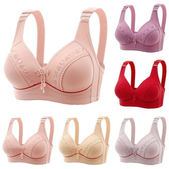 Ahuyic Summer Womens Bras,Plus Size Bras for Women,Women's Non-steel Lace Stitching Comfortable And Breathable Gathered Adjustable Bra Underwear