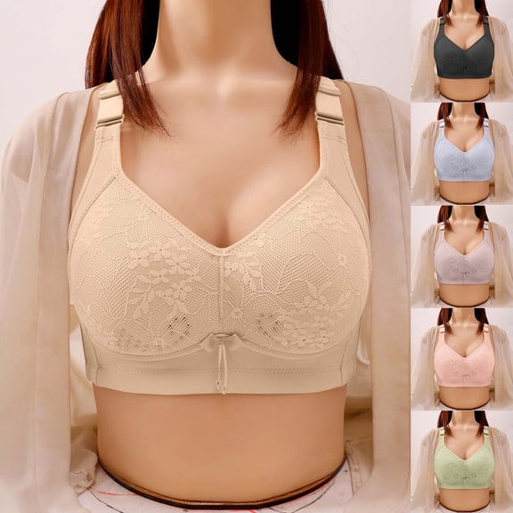 Ahuyic Summer Womens Bras,Plus Size Bras for Women,Woman's Fashion Comfortable Breastplate Lace Breathable Bra Underwear No Rims