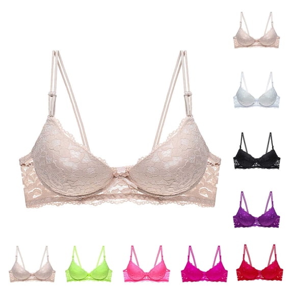 Ahuyic Summer Womens Bras,Plus Size Bras for Women,Women's Daily Adjustable Underwear Gathered Thin Bra Without Steel Ring