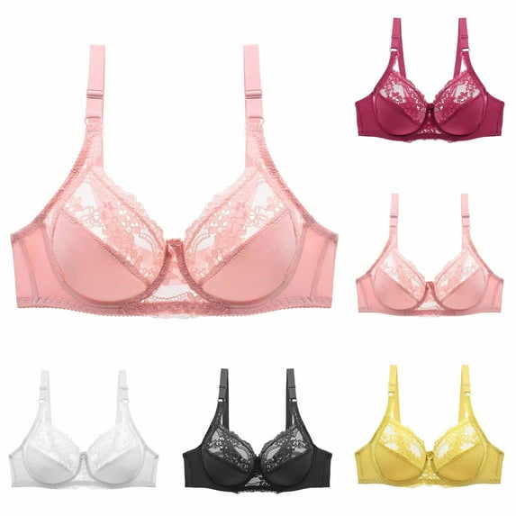 Ahuyic Summer Womens Bras,Plus Size Bras for Women,Women's Daily Adjustable Underwear Gathered Thin Bra Without Steel Ring