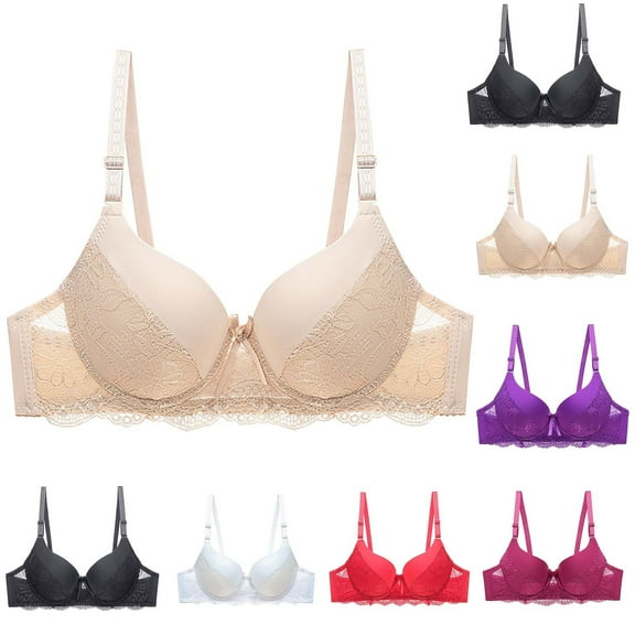 Ahuyic Summer Womens Bras,Plus Size Bras for Women,Women's Daily Adjustable Underwear Gathered Thin Bra Without Steel Ring
