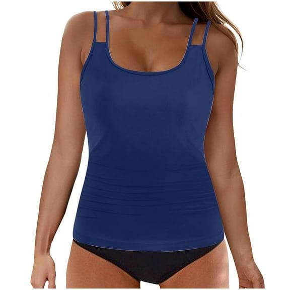 Ahuyic Womens Plus Size Swimsuit Sets,Casual Solid Color Bathing Suit Set,Fashion Womens's Sleeveless Solid Bikini Swimsuit Push-Up Padded Swimwear Swimsuit Blouse Sets