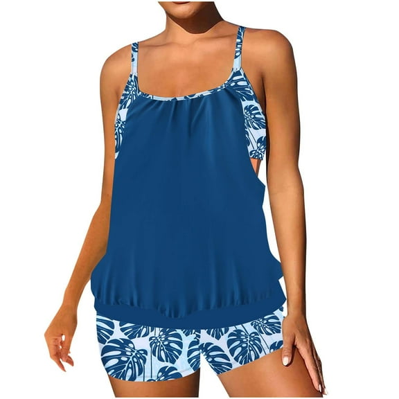 Ahuyic Womens Plus Size Swimsuit Sets,Casual Solid Color Bathing Suit Set,Womens's Plus Size Conservative Lace Stitching Suit Swimming Trunks Split Swimsuit Suit