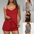 thumbnail image 1 of Ahuyic Women Summer Clothing Set,Casual Summer Outfits,Women Casual Sleeveless Lattice V-neck Lace Top Elastic Waist Shorts Set, 1 of 5