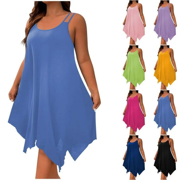 Ahuyic Womens Summer Dresses,Casual Summer Dresses,Spring Summer Sleeveless Round-Neck Outwear Fashion Loose Breathable Dress For Womens