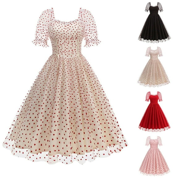 Ahuyic Womens Summer Dresses,Casual Summer Dresses,Womens Fashion Casual Sexy Polka- Lace-up Collar Neck Big Puffy Dress
