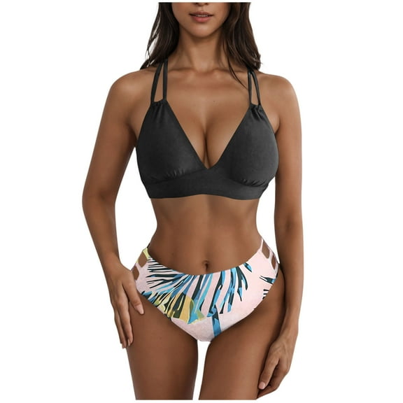 Ahuyic Womens Plus Size SwimSuit,Casual Solid Color Bathing Suit,Fashion Women Summer Print With Chest Cushion And No Steel Support Sexy Backless Strap Swimsuit