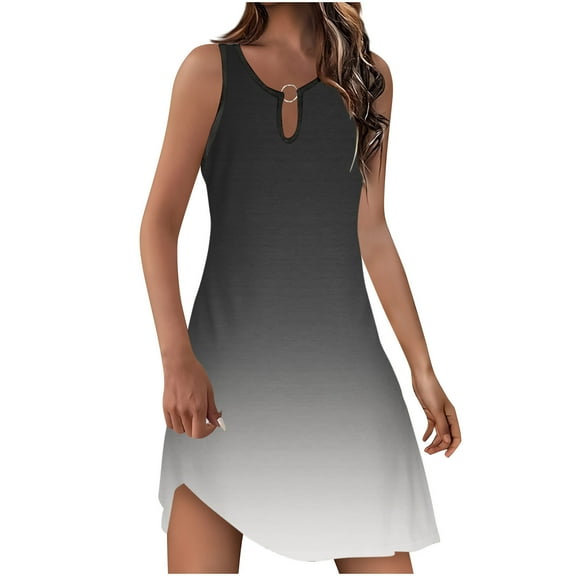 Ahuyic Womens Summer Dresses,Womens Casual Sundress,Women's Fashion Casual Round-Neck Vintage Sleeveless Print Dresses