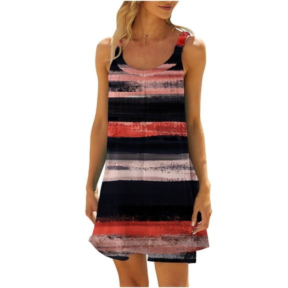 Ahuyic Womens Summer Dresses,Womens Casual Sundress,Women's Round Neck Sleeveless Gradient Tie Dyed Beach Dress