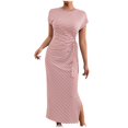 thumbnail image 1 of Ahuyic Womens Summer Dresses,Womens Casual Sundress,Women's Striped Long Skirt Short Sleeved Slim Waist Slit Round Neck Dress, 1 of 5