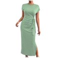 thumbnail image 1 of Ahuyic Womens Summer Dresses,Womens Casual Sundress,Women's Striped Long Skirt Short Sleeved Slim Waist Slit Round Neck Dress, 1 of 5