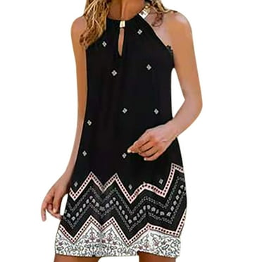 Summer Clearance! Ashirexll Dresses for Women 2023 Casual Halter Neck Sleeveless Floral Midi Maxi Dress Loose Flowy Sundress Black S