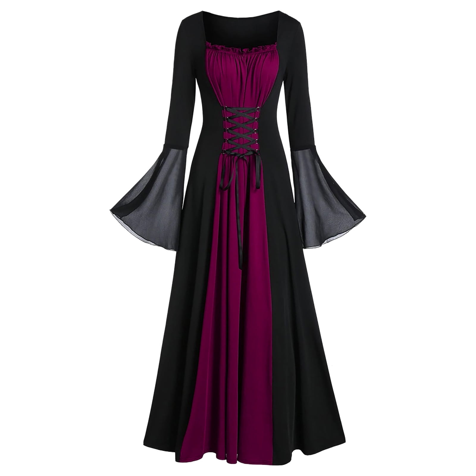 Ashirexll Dresses for Women Mesh Bell Sleeve Dress for Women Casual Dresses  for Women Gothic Retro Dark Long Dress Womens Dresses Purple Dress XXL -  Walmart.com