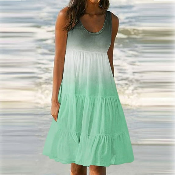 Summer Clearance! Zpanxa Womens Casual Loose Plain Maxi Sundress Smocked Tank Dress V Neck Sleeveless Summer Beach Tiered Long Dresses