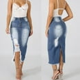 thumbnail image 1 of Summer Clearance Bodycon Pencil Skirt Women's Casual Ripped Solid Color High Waist Side Split Denim Skirt Wyongtao, 1 of 5