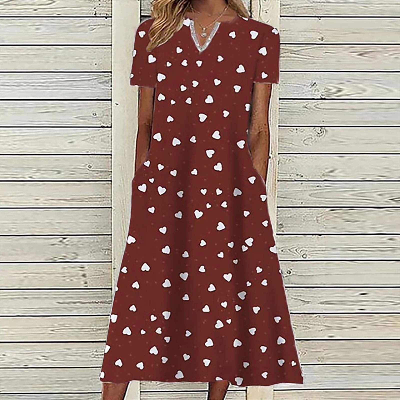 red summer dresses 2020 Summer Brilliant Summer Womens Dresses Plus Size Women Summer Casual Printed V Neck Short Sleeve Dress Summer Dresses for Women 2025 Red M