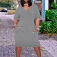 thumbnail image 1 of Summer Brilliant Summer Womens Dresses Plus Size Women's Fashion Large Solid Short Sleeved-Neck Pocket Dress Gray XXXL, 1 of 5