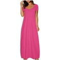 thumbnail image 1 of Summer Clearance!Brilliant Womens Dresses Plus Size Women's Large Pocket Solid Color Dress Sexy Round Neck Short Sleeved Long Sleeved Pink L, 1 of 5