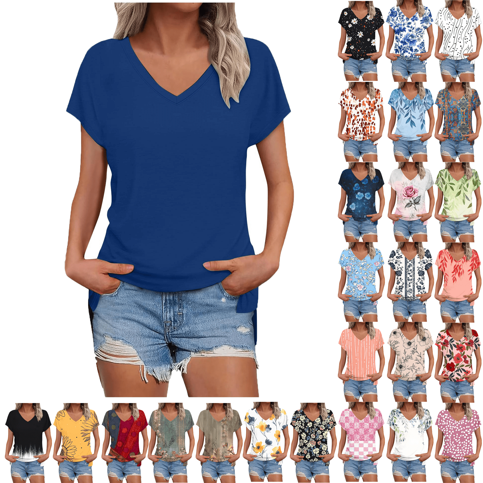 Summer Clearance Dressy Blouses for Women Pleated Short Sleeve Tunic ...