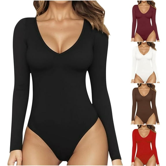 Summer Clearance! Fashion Women Long Sleeve Solid Comfortable Breathable V Neck Jumpsuit with Pockets 2025 Clothes