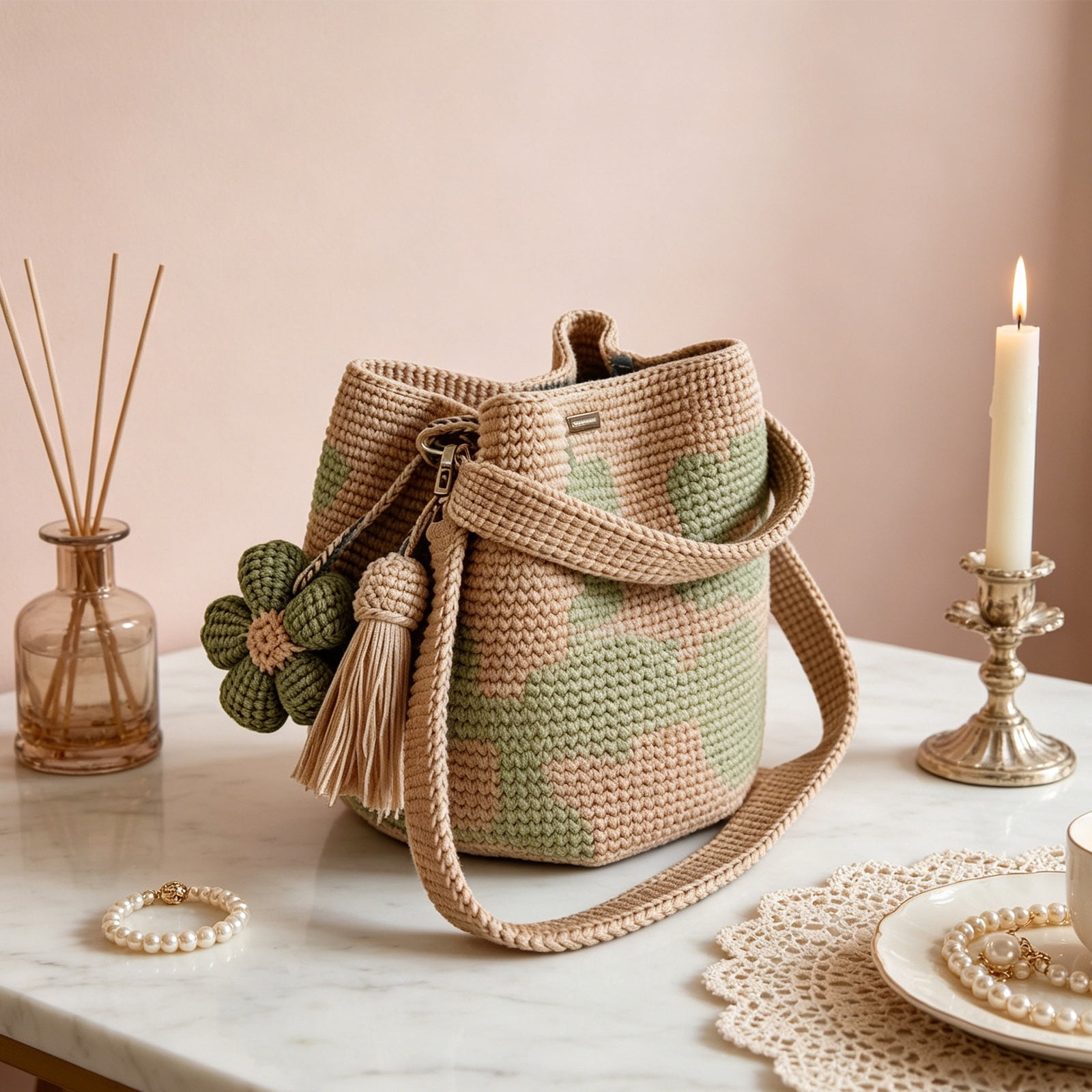 Summer Clearance Handmade Crochet Flower Tote Bag 2026 Gifts for Women, Summer Vacation Mesh Knit Shoulder Bag with Cute Flower & Tassel Charm