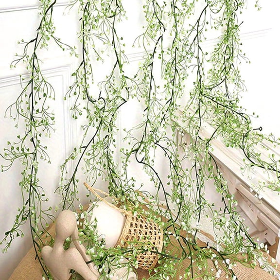 Home Decor QTOCIO 2PC Artificial Plastic Simulation Green Plants Golden Bells Wall Hanging Home Vines Suspended Ceiling Decoration