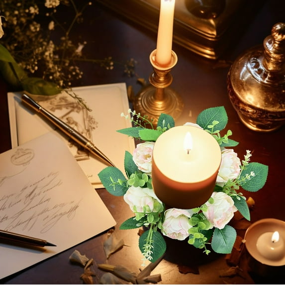 Summer Clearance Holiday Deals 2025! Home Decor QTOCIO Peony Candlestick Wreath Simulation Flowers European Holiday Decorations Wedding Desktop Decorations Home Decoration
