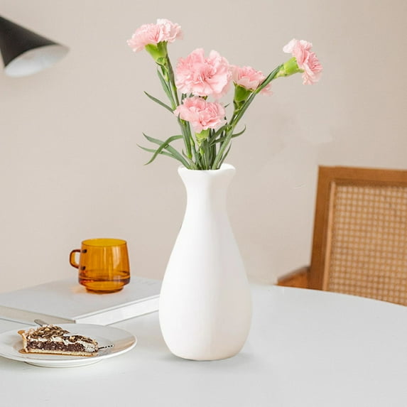 Home Decor QTOCIO White Ceramic Flower Vase Home Decoration Vase for Bookshelf Mantel Table Fireplace Decor