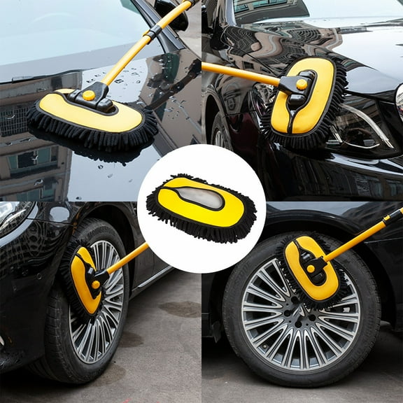 Home Kitchen Gadgets QTOCIO Car Wash Brush Replacement Set 15 Degree Curved Bar Car Wash Mop Compatible Soft Microfibre Car Wash Mop Head Yellow