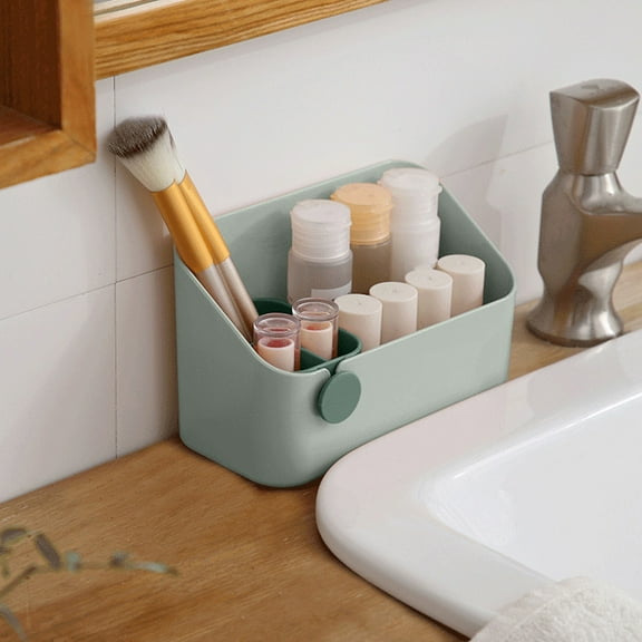 Organization and Storage QTOCIO Solid Color Bathroom Desktop Mirror Cabinet Storage Box Dressing Cosmetics Sink Bathroom Storage Rack Separable Installation