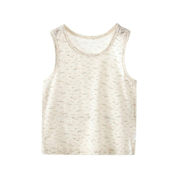 QTOCIO Summer Girls Tank Top, Toddler Girl Clothes, Children's Summer Thin Floral Print Sleeveless T-shirt Newborn Clothes Bottom Protection, White D, 6 Months
