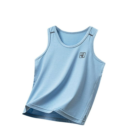 QTOCIO Summer Girls Tank Top, Toddler Girl Clothes, Summer New Children's Cotton Boys' Girls' Sleepwear Inner Underwear Round Neck Top, Blue, 13 Years