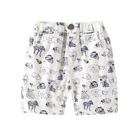 QTOCIO Toddler Boys Clothes, Boys Jean Shorts, Summer Boys' Printed Print Shorts Versatile Elastic Hot Pants for Wearing Denim Shorts, White, 2 Years