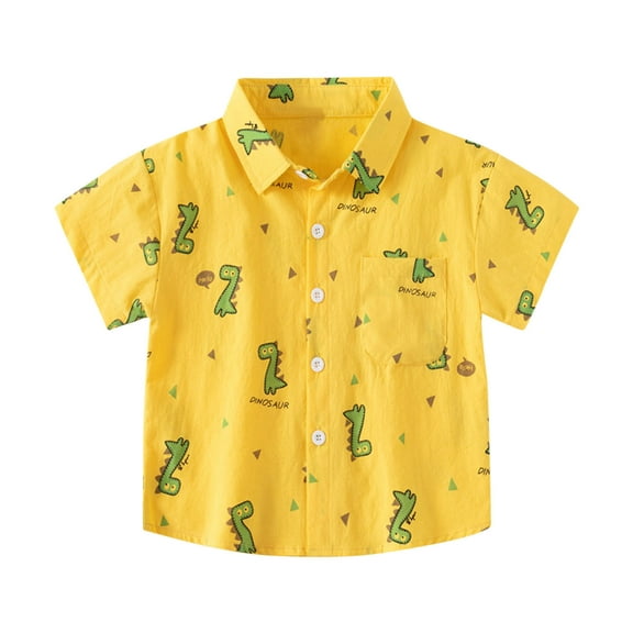 QTOCIO Toddler Boys Clothes, Summer Boys Shirts, FashionBoys' Casual Short Sleeve Turndown Collar Botton Solid Short Pants Sets, Yellow, 3 Years