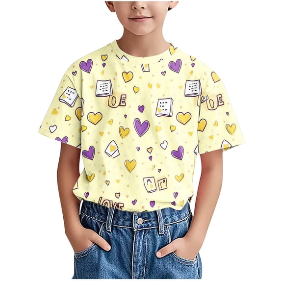 QTOCIO Toddler Boys Clothes, Summer Boys Shirts, Trendy Kid Shirt Printed Round-Neck Comfortable Loose T-shirt Short Sleeve Blouse Tops, Yellow, 10 Months