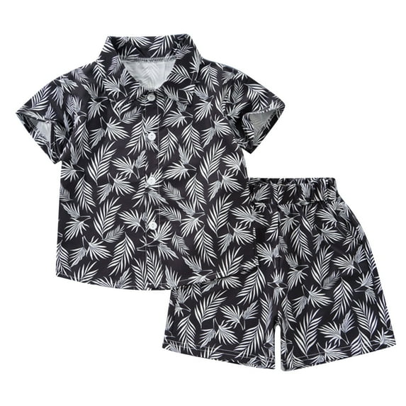 QTOCIO Toddler Boys Outfits, Kids Boy Clothes, Short Sleeve Graphic Shirts for Kids 1-8 Years Boy Children's Short Sleeved Shirt Pants, Black B, 2 Years