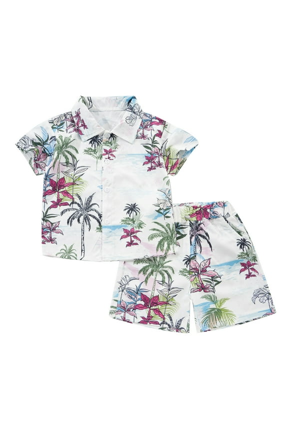 Toddler Boys Outfits, Kids Boy Clothes, Short Sleeve Graphic Shirts for Kids 1-8 Years Boy Children's Short Sleeved Shirt Pants, White, 1 Years