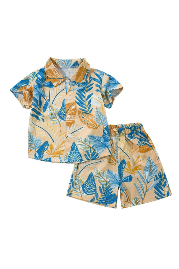 Toddler Boys Outfits, Kids Boy Clothes, Short Sleeve Graphic Shirts for Kids 1-8 Years Boy Children's Short Sleeved Shirt Pants, Yellow, 2 Years