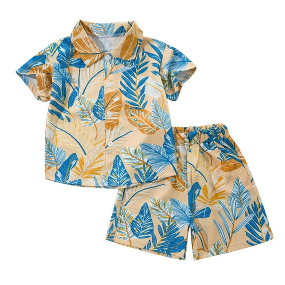 Summer Clearance Holiday Deals 2025! QTOCIO Toddler Boys Outfits, Baby Boy Clothes, Short Sleeve Graphic Shirts for Kids 1-8 Years Boy Children's Short Sleeved Shirt Pants, Yellow, 1 Years