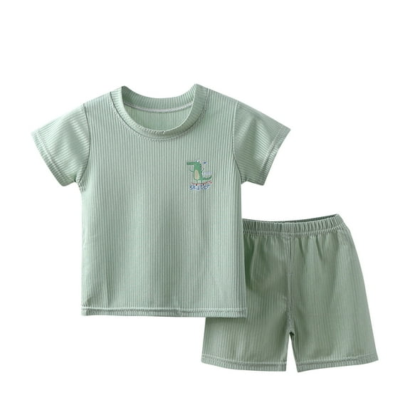 QTOCIO Toddler Boys Outfits, Kids Boy Clothes, Summer Girls and Boys T-Shirt Kids Clothes Short Sleeved Shorts Set, Green, 1-2 Years