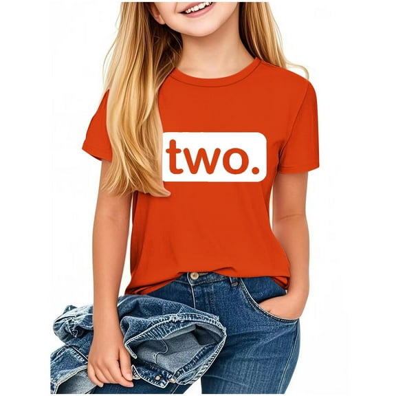 QTOCIO Toddler Girl Clothes, Summer Girls Shirts, Children's Casual Loose T-shirt Comfortable Short Sleeved Round Neck Top for Adults, Orange, 3 Years
