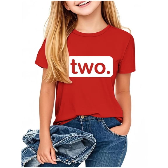 QTOCIO Toddler Girl Clothes, Summer Girls Shirts, Children's Casual Loose T-shirt Comfortable Short Sleeved Round Neck Top for Adults, Red, 12 Years